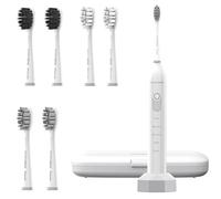 BarberBoss Rechargeable Sonic Toothbrush for Adults, 5 Cleaning Modes, Electric Toothbrush, Pressure Sensor, 6 Brush Heads, 60-Day Battery, Smart Timer & Travel Case