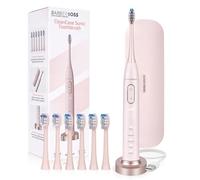 BarberBoss Sonic Electric Toothbrush for Adults, IPX8 Waterproof Pink Rechargeable Toothbrush, USB Charging Base, 5 Cleaning Modes × 3 Intensities, 2-Minute Smart Timer, 6 Brush Heads, QR-7303