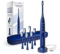 BarberBoss Sonic Toothbrush for Adults, Electric Toothbrush with 6 Brush Heads, 5 Brushing Modes × 3 Intensity Levels, Pressure Sensor, Travel Case & Long-Life Battery, QR-7306 (Navy)