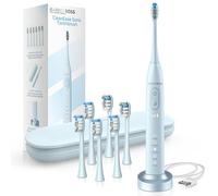 BarberBoss Sonic Toothbrush for Adults, Rechargeable Electric Toothbrush with 5 Cleaning Modes, 3 Intensity Levels, Smart Pressure Sensor, Timer & 6 Dupont Brush Heads, QR-7304 (Sky Blue)