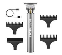 BARBERBOSS T-Blade Beard & Hair Trimmer for Men, Cordless Detail Clipper, Rechargeable Groomer with 3 Guide Combs, Precision Grooming for Beard, Sideburns & Neckline, Silver Grey