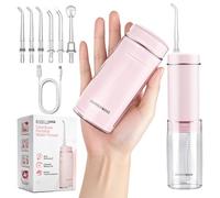 BarberBoss Travel Oral Irrigator, USB-C Rechargeable Water Flosser, Cordless Portable Irrigator with 3 Cleaning Modes, 6 Tips, IPX8 Telescopic Water Tank Flosser, QR-7113 (Pink)