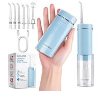 BarberBoss Travel Water Flosser, 6 Nozzle Tips, Cordless Oral Irrigator, USB-C Rechargeable and 3 Pressure Modes, Compact Water Flosser, IPX8 Waterproof, Pocket Jet Flosser, QR-7114 (Blue)