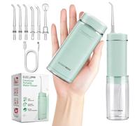 BarberBoss Travel Water Flosser, Pocket Flosser with 3 Pressure Settings, 6 Tips (3 Standard, Orthodontic, Periodontal, Tongue Cleaner), IPX8 Portable Cordless Oral Irrigator, QR-7115 (Green)