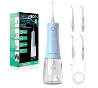 BarberBoss Water Flosser, Cordless Oral Irrigator, Electric Water Flosser for Teeth - 4 Jet Tips, 5 Pressure Modes, IPX8 Waterproof, Portable Dental Flosser for Gum Care, QR-7102 (Pastel Blue)