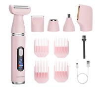 BarberBoss Women’s Grooming Kit, Dual-Speed Electric Shaver for Women, 4 Guide Combs, Nose & Ear Trimmer, Face, Body, Bikini & Eyebrow Trimmer, 5-in-1 Lady Shaver with LED Display, QR-8052