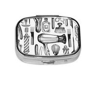 Barbershop Icons,Meta Pill Box 2 Compartment Medicine Case,Portable Organizer,Rectangle Meta Portable Organizer Pill Box 642 Compartment Medicine Case