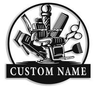 Barbershop Metal Wall Art | Personalized Name Sign with Custom Color | Stylish Barber Shop Decor | Great Gift for Hairdressers & Barbers | Indoor Wall Hanging | 8 to 24 Inches