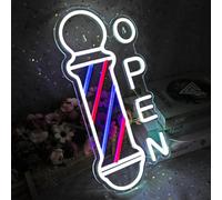 Barbershop Open Neon Sign Hair Salon Supplies Neon Lights Wall Decor for Barbershop, Barber Pole Logo Barber Shop Barber Supplies, Barber Accessories, Dimmable USB Power Blue Red White(16.5"x7.8")