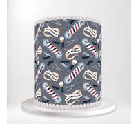 Barbershop Pole Scissors Cut Throat Razor Moustache Shaving Brush Wrap Around Print A4 Edible Paper Icing Sheet Cake Topper Side Ribbon Border Decor for Personalised Themed Decorations