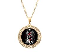 Barbershop Scissor And Barber Pole Funny Necklace With Printed Pendant Novelty Diamond Jewelry for Women Men Silver/Gold