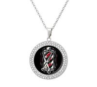 Barbershop Scissor And Barber Pole Funny Necklace With Printed Pendant Novelty Diamond Jewelry for Women Men Silver/Gold