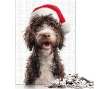 Barbet Dog with Santa Hat Portrait Puzzle Unique Home Decor 100 Percent Recycled Cardboard Jigsaw Puzzle for Adult Children's Day Gifts 1000pcs (38x26cm)
