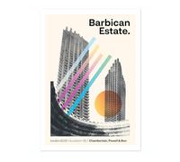 Barbican Estate London Architecture Poster Mid Century Modern Wall Art Print, Abstract Geometric Wall Art London Travel Artwork, Bedroom Home Decor, A5 (Print Only) - 21x14.8cm