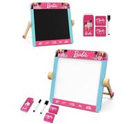 Barbie 2-in-1 Writing Board - Double-Sided Blackboard & Whiteboard with Pen, Eraser & Chalk - Wooden Art Board for Kids Creative Play - Tabletop Easel