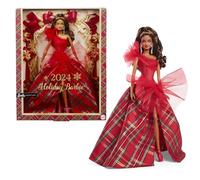 Barbie 2024 Holiday Dolls Age 6+, Seasonal Collector Gift, Signature, Plaid Gown with Red Bow, Displayable Packaging, Light Brown Hair, HRM67
