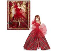 Barbie 2024 Holiday Dolls, Seasonal Collector Toy, Signature, Plaid Gown with Red Bow, Displayable Packaging, Red Hair
