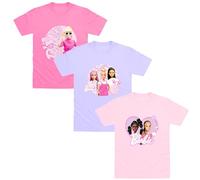Barbie 3 Pack Girls T-Shirts - 100% Cotton Short Sleeve Tops Friends Designs - Sizes 3-4 Years