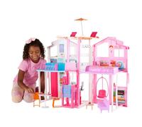 Barbie 3-Story Townhouse Dollhouse with Elevator, Swing Chair, Furniture and Accessories, Fold for Portability and Travel, DLY32