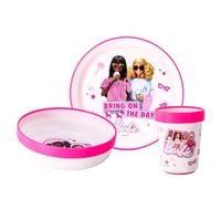 Barbie 3pcs Reusable Bicolor Kids Dinner Tableware Set - 100% BPA-Free | Premium Plastic Dinnerware Sets Includes Toddler Cups, Plates and Bowls, 100% Safe, BPA Free & Certified Food Safe (US/EU)