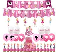 Barbie 44Pcs Kids Birthday Party Pack - Pink Theme Decorations Including Banners, Balloons, Cake Toppers & Hanging Swirls