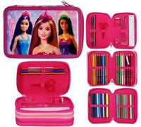 Barbie 45 Piece Triple Compartment Triple Zip Filled Pencil Case