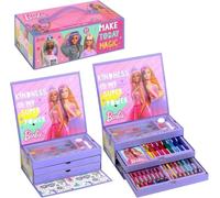 Barbie Art Set 52pc Colouring Tool Box - Pencils Pens Paint Art & Craft Supplies - Kids Activity Stationery Chest Pink Girls Unicorn Barbies