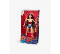 Barbie Signature Doll, Wonder Woman Collectible with Doll Stand in Red and Blue Tank Suit with Golden Accessories like Lasso, Headpiece and Belt, JBJ36