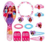 Barbie Beauty Set 11pc Girls Jewellery & Hair Accessories Pink Barbie Movie Fashion Glam Dress Up Gift Set Hairbrush Bracelets Charms