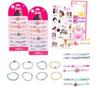 Barbie Birthday Party Favor Bracelets for Kids - Bundle with 16 Stretchy Friendship Bracelets for Girls Plus Stickers, More | Barbie Birthday Party Supplies Goodie Bag Fillers
