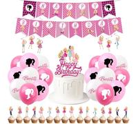 Barbie Birthday Party Kit for Her - Glamorous Hot Pink Decor Set with Balloons, Banner, Swirls & Cake Toppers | Girls Teens Young Women Party Supplies | Barbiecore Birthday Decorations