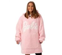 Barbie Womens Wearable Blanket | Ladies Embroidered Classic Logo Fleece Hoodie in Pink | Adults Fashionable Cosy Heavyweight Snuggle Hooded Pullover | Doll Fashion Movie Loungewear Gift for Her