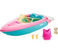 Barbie Boat with Puppy and Themed Accessories, Fits 3 Dolls, Floats in Water, Great Gift for 3 to 7 Year Olds, GRG29