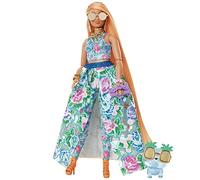 Barbie Extra Fancy Doll Curvy Doll in Floral 2-Piece Gown with Pet Kitten