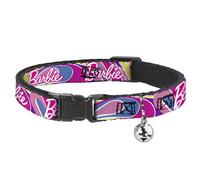 Barbie Breakaway Cat Collar With Bell, Plastic Clip, Easy Adjustable, Barbie Script Signature Logo Abstract Multi Color White, 8.5 to 12 Inches 0.5 Inch Wide