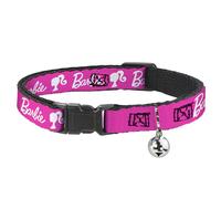 Barbie Breakaway Cat Collar With Bell, Plastic Clip, Easy Adjustable, Barbie Script Signature Logo and Silhouette Hot Pink White, 8.5 to 12 Inches 0.5 Inch Wide