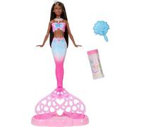 Barbie Bubble Sparkle Mermaid Doll with Bubble-Making Feature & Solution, Tray & Hairbrush, Plus Long, Color-Streaked Brunette Hair, JNM73