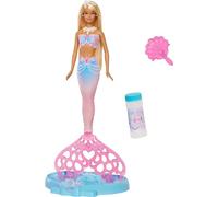 Barbie Bubble Sparkle Mermaid Doll with Bubble-Making Feature & Solution, Tray & Hairbrush, Plus Long, Color-Streaked Blonde Hair, JLW56