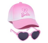 Barbie Girls Snapback Cap & Sunglasses | Pink Ombre Summer Hat & Love Heart Shades for Kids | Classic Logo Adjustable Clasp Holiday Headwear | Cool Merchandise Gift for Children