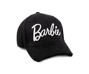 Barbie Cap for Adults Teens | Womens White Embroidered Logo One Size Black Snapback Hat | Soft Crown with Peak One Size