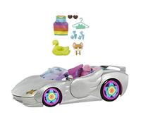 Barbie Car, Barbie Extra Set, Sparkly Silver 2-Seater Toy Convertible with Puppy and Accessories, Gifts for Kids, HDJ47