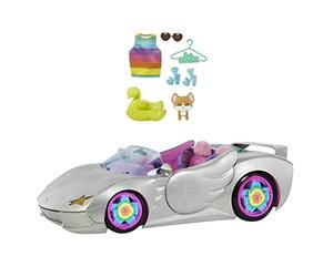 Barbie Car, Barbie Extra Set, Sparkly Silver 2-Seater Toy Convertible with Puppy and Accessories, Gifts for Kids, HDJ47