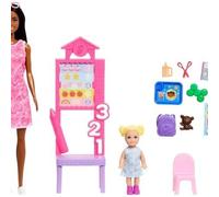 Barbie Careers Teacher Playset with Fashion Doll Wearing Removable Dress, Toddler Small Doll, Classroom Board & Accessories