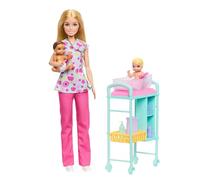 Barbie Careers Baby Doctor Playset with Blonde Doll Wearing Scrubs, 2 Baby Dolls, Examination Table & Accessories, JMK12