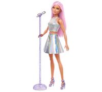 Barbie Careers Fashion Doll & Accessory Pop Star with Pink Hair Wearing Iridescent Skirt with Microphone
