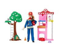 Barbie Careers Firefighter Doll & Playset with Fire Station & Tree, 2 Pets, Color-Change & 10+ Accessories Including Fire Extinguisher Squirt Toy, HRG55