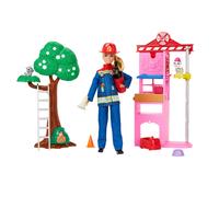 Barbie Careers Firefighter Doll & Playset with Fire Station & Tree, 2 Pets, Color-Change & 10+ Accessories Including Fire Extinguisher Squirt Toy, HR