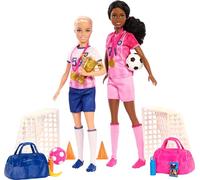 Barbie Careers Playset, Soccer Player Set with 2 Fashion Dolls & 15 Accessories Including Barbie 'Brooklyn”, Blonde Petite Player, 2 Nets & More, HRG88