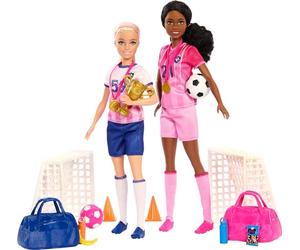 Barbie Careers Playset, Soccer Player Set with 2 Fashion Dolls & 15 Accessories Including Barbie 'Brooklyn”, Blonde Petite Player, 2 Nets & More, HRG88