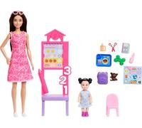 Barbie Careers Teacher Playset with Fashion Doll Wearing Removable Dress, Toddler Small Doll, Classroom Board & Accessories, JMK16